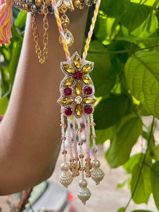 Handcrafted Stone Studded Lumba Rakhi With Roli-Chawal