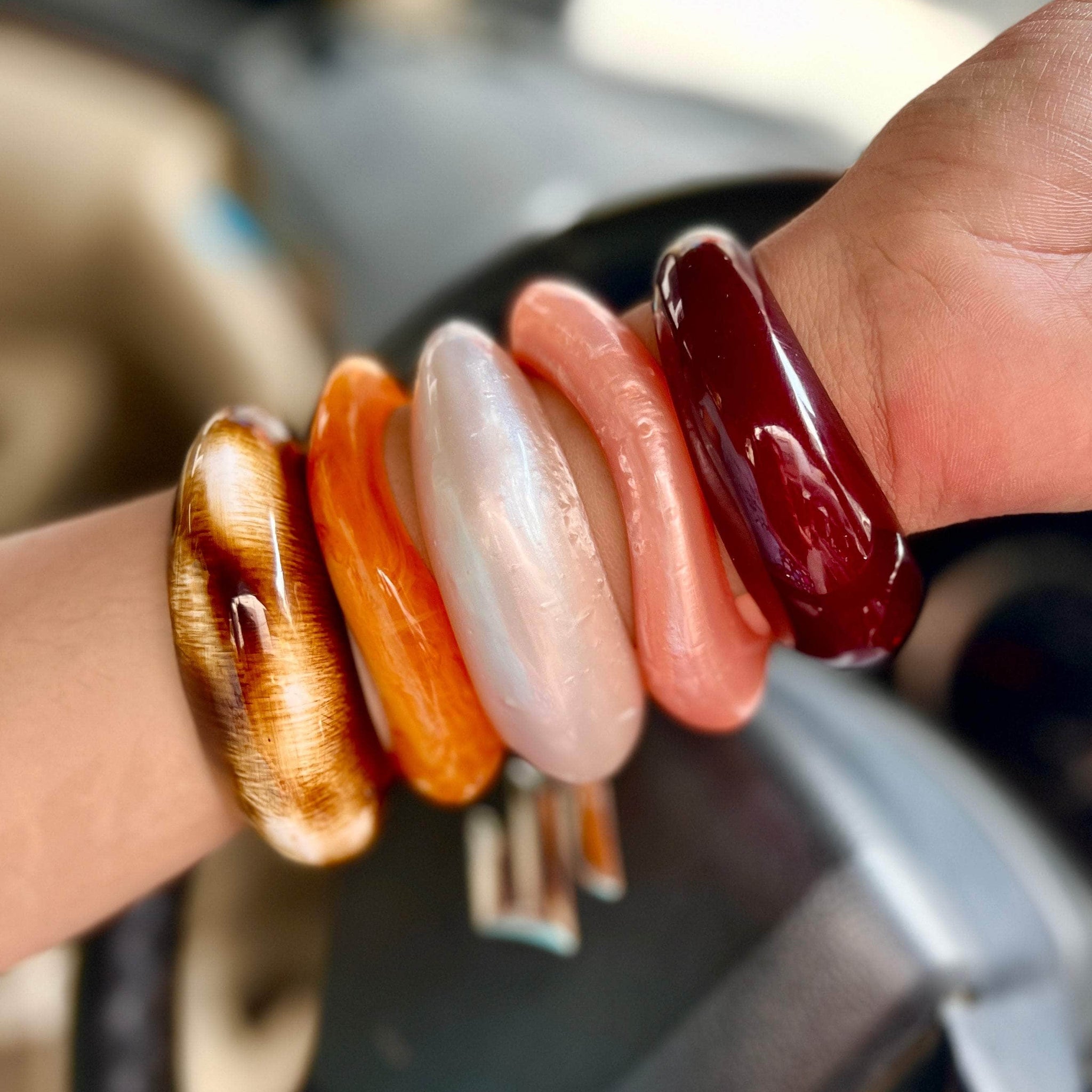 Sofia Handcrafted Color Poo Resin Bangles Stack - 5 PCS Set