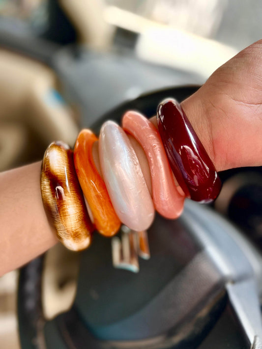 Sofia Handcrafted Color Poo Resin Bangles Stack - 5 PCS Set