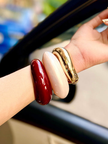 Sofia Handcrafted Resin Color Pop Bangles With Anti Tarnish Brass Stack - 3 PCS Set