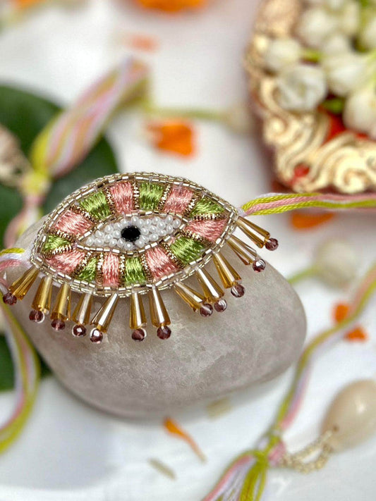 Handcrafted Evil Eye Rakhi With Roli-Chawal