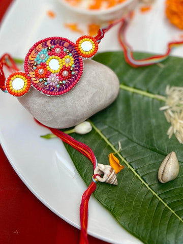 Handcrafted Mirror Rakhi With Roli-Chawal
