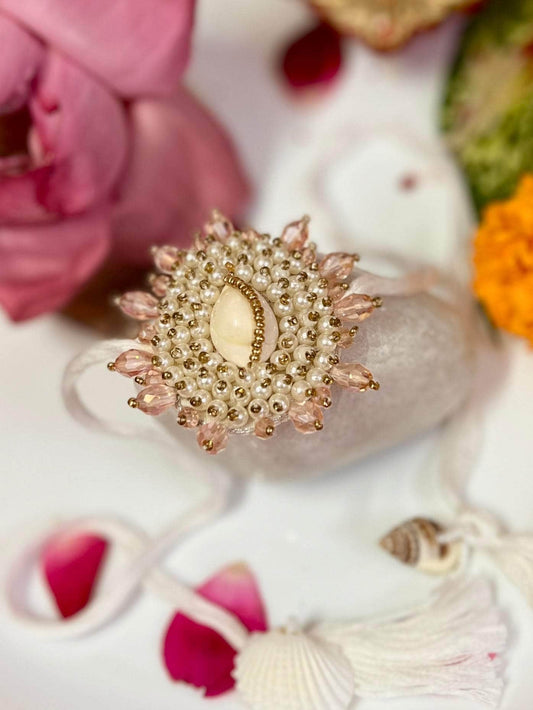 Handcrafted Cowri Peal Studded Rakhi With Roli-Chawal