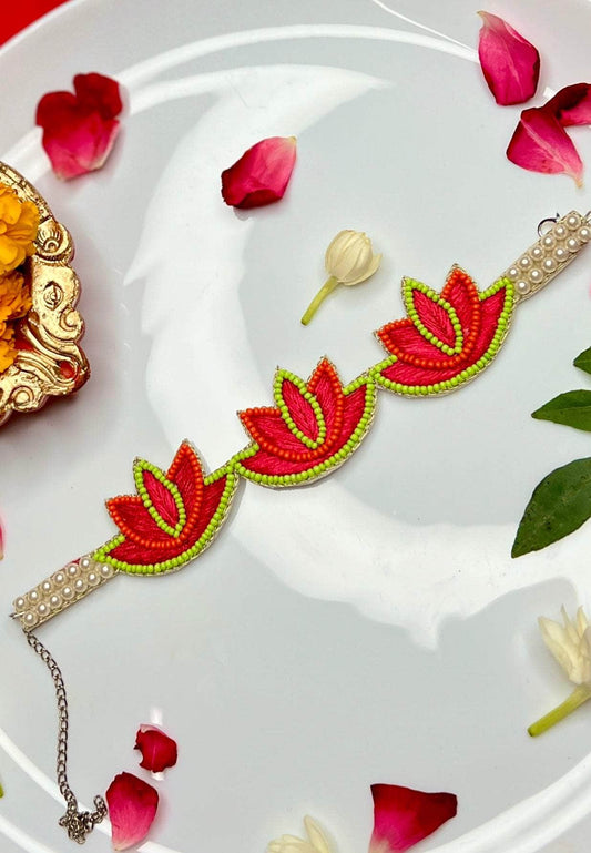Handcrafted Floral Bracelet Rakhi With Roli-Chawal