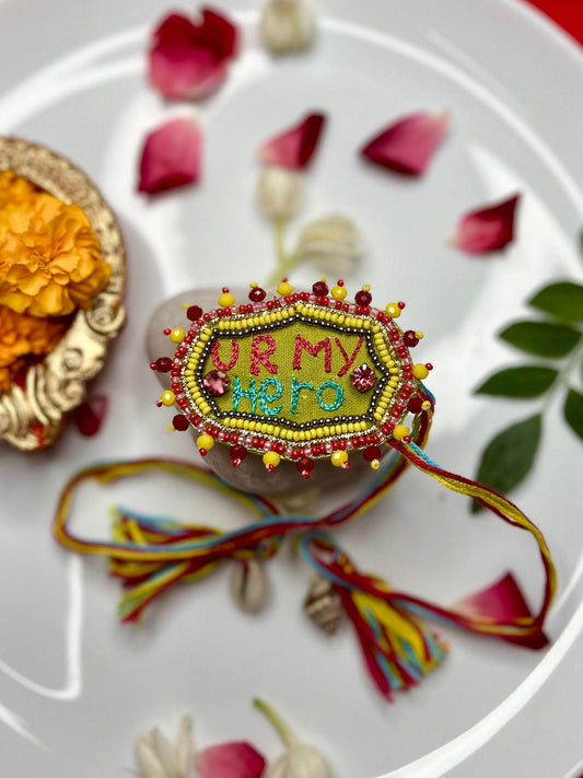 Handcrafted U R My Hero Rakhi With Roli-Chawal
