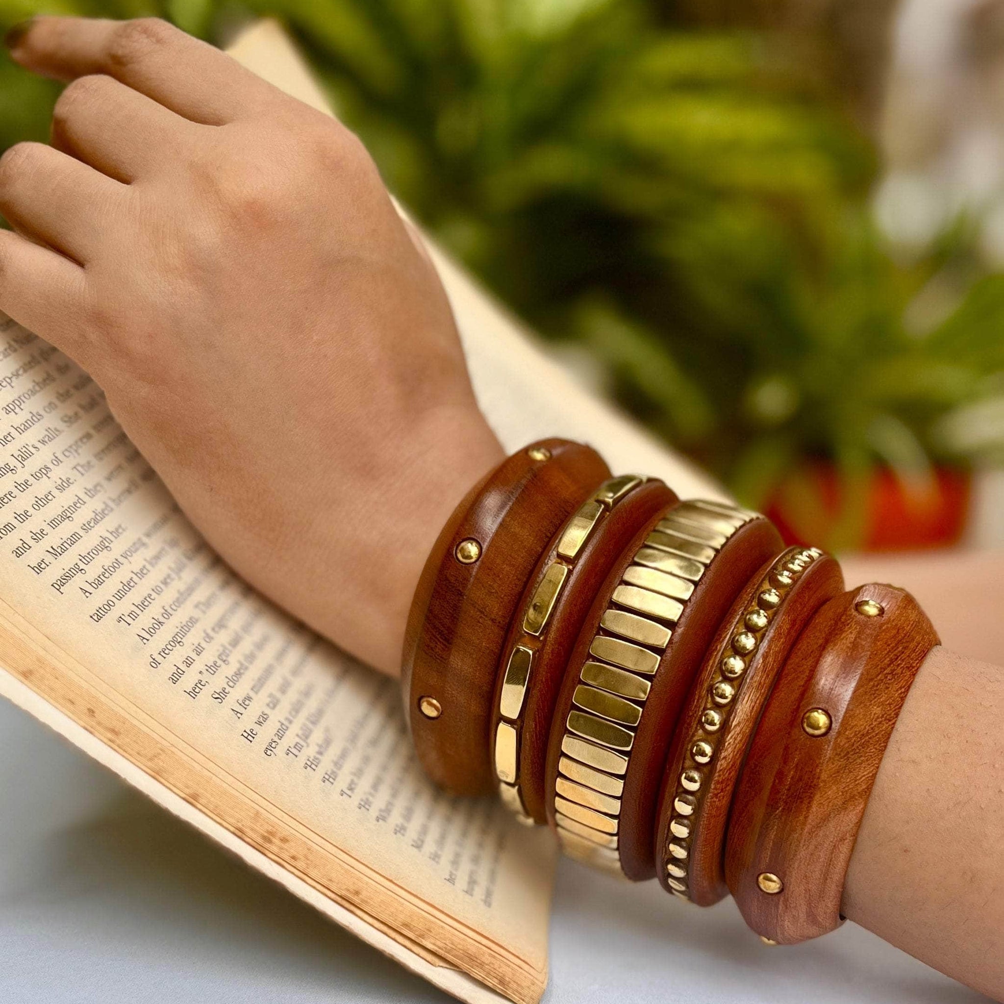 Devi Handcrafted Wooden Bangles Stack - 5 PCS kada set