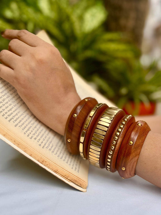 Devi Handcrafted Wooden Bangles Stack - 5 PCS kada set