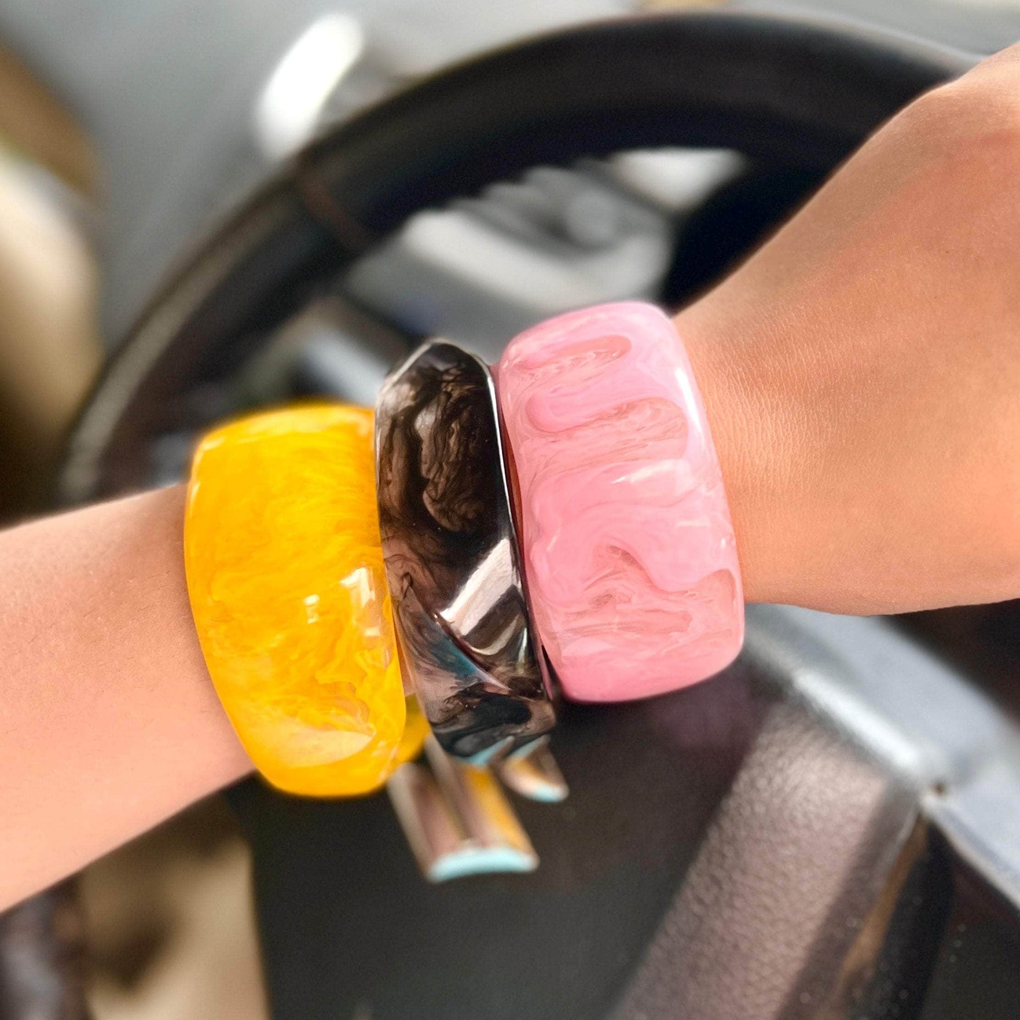 Sofia Handcrafted Resin Color Pop Bangles Stack - 3 PCS Set