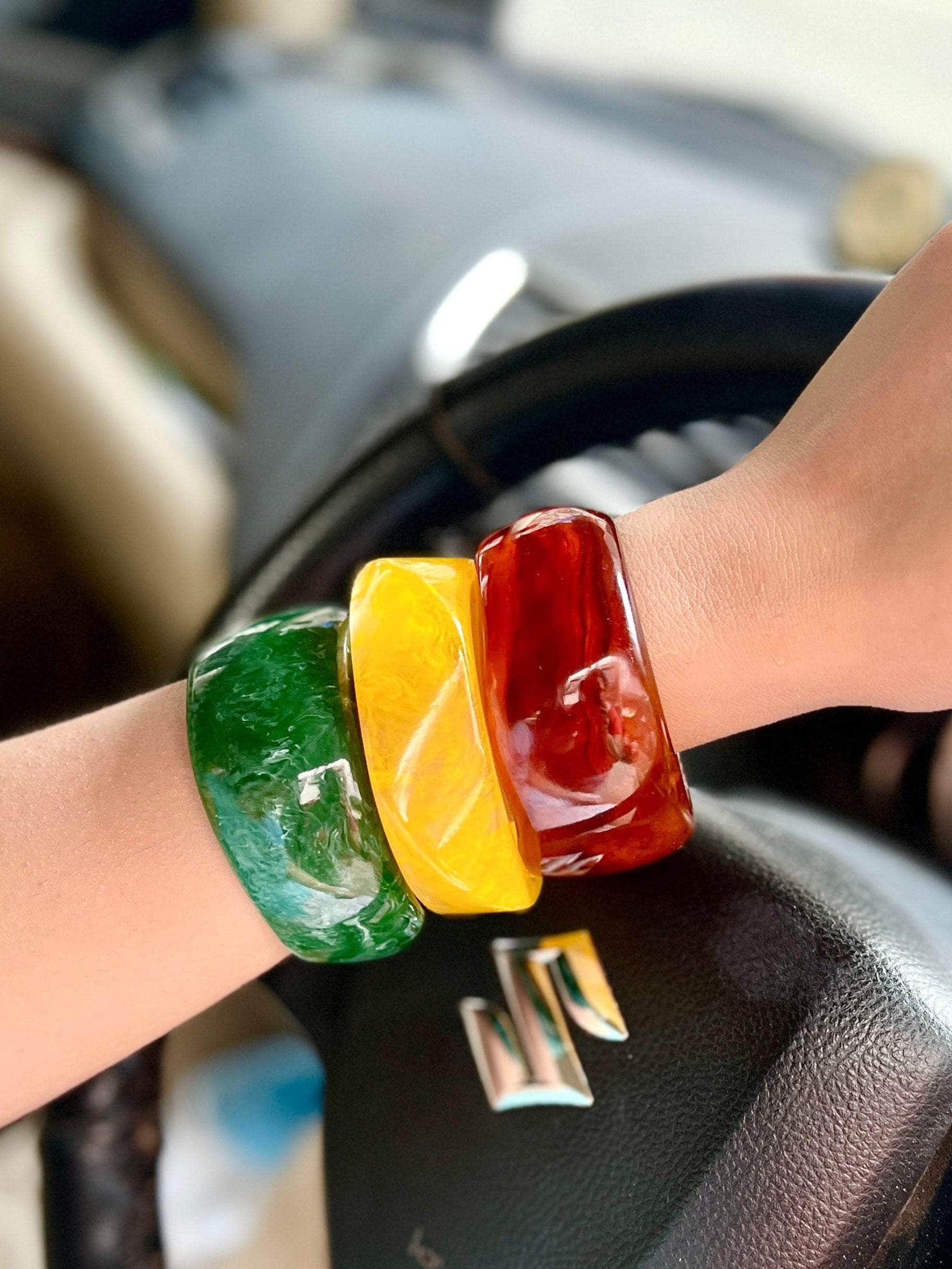 Sofia Handcrafted Resin Color Pop Bangles Stack - 3 PCS Set