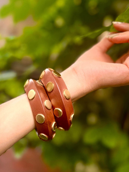 Devi Handcrafted Wooden Bangles Stack - 2 PCS wooden kada set