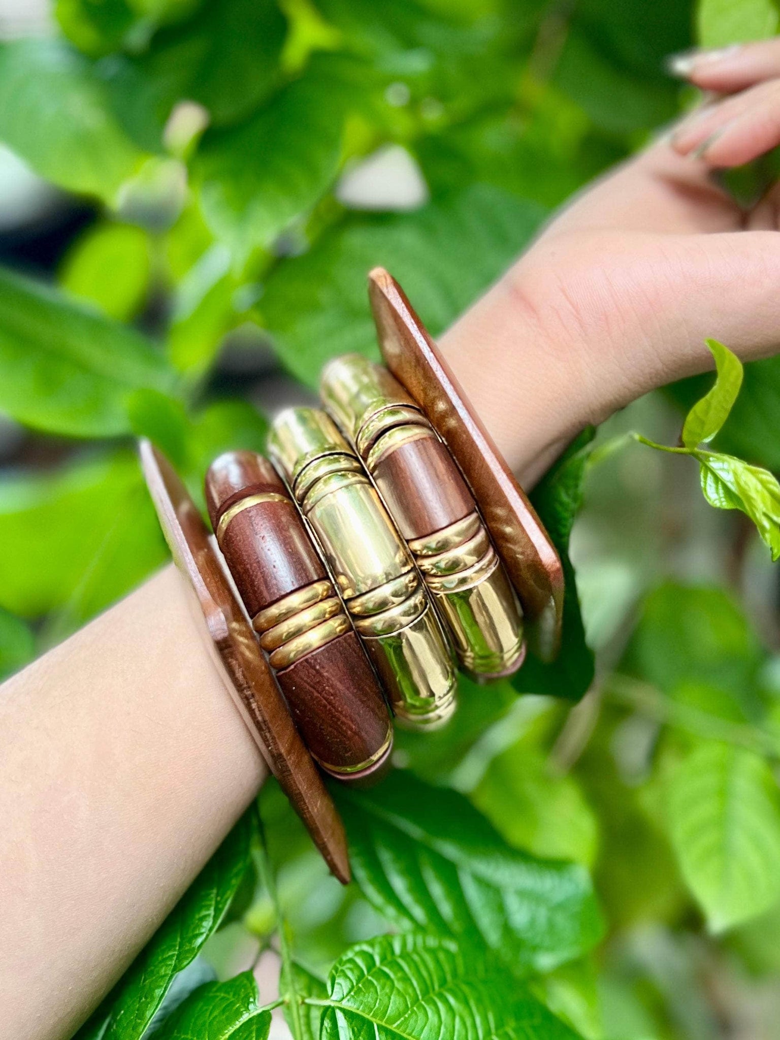 Devi Handcrafted Wooden Bangles Stack - 5 PCS kada set