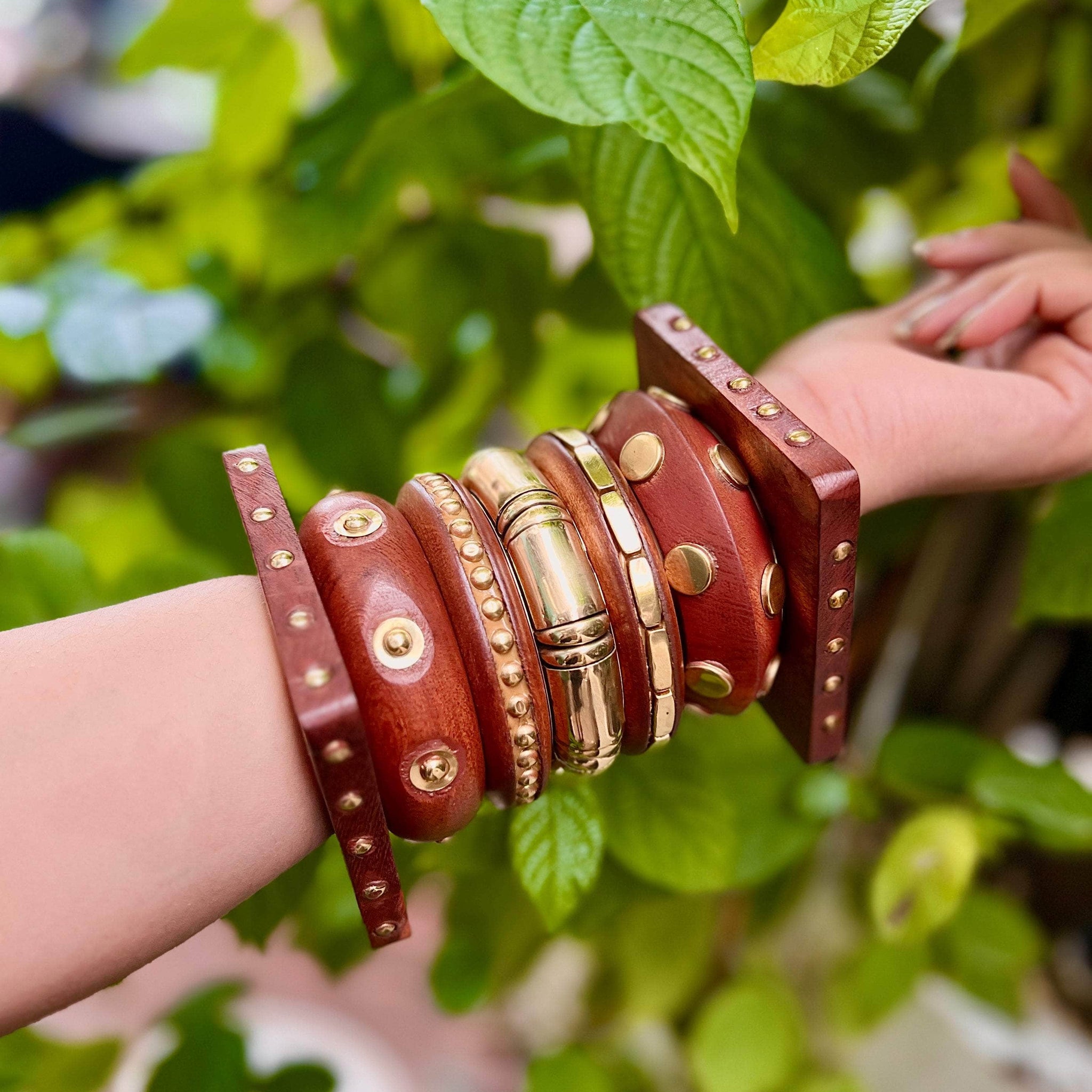 Devi Handcrafted Wooden Bangles Stack - 7 PCS kada set