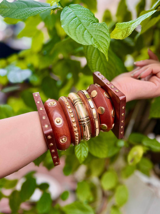 Devi Handcrafted Wooden Bangles Stack - 7 PCS kada set