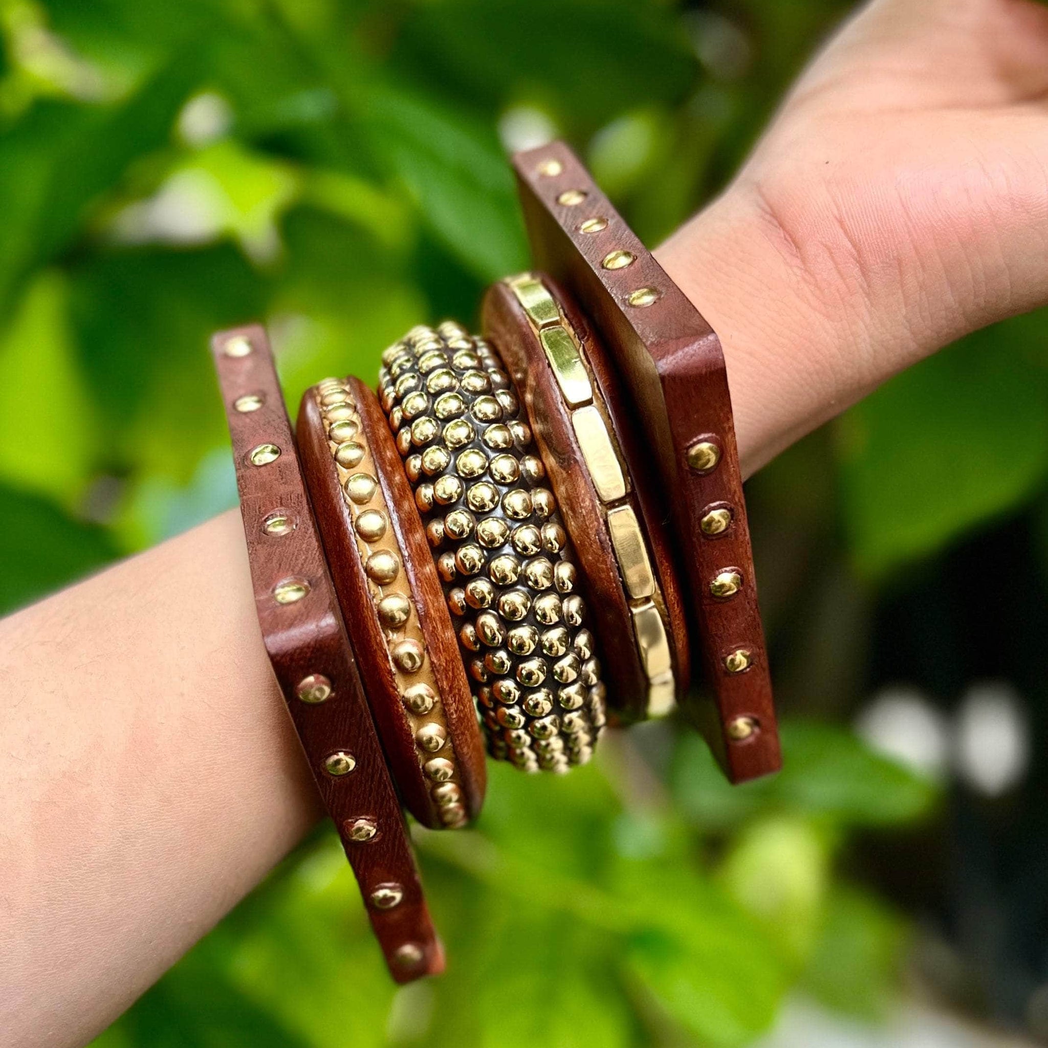 Devi Handcrafted Wooden Bangles Stack - 5 PCS kada set