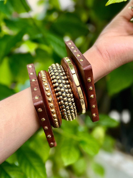 Devi Handcrafted Wooden Bangles Stack - 5 PCS kada set
