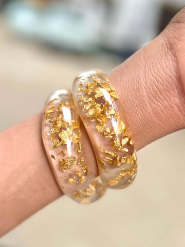 Sofia Handcrafted Resin Transparent Gold Foil Bangles Stack - 2 PCS Set