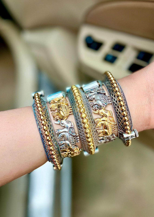 Durga Dual Toned Handcrafted stack - 5 PCS german silver kada set