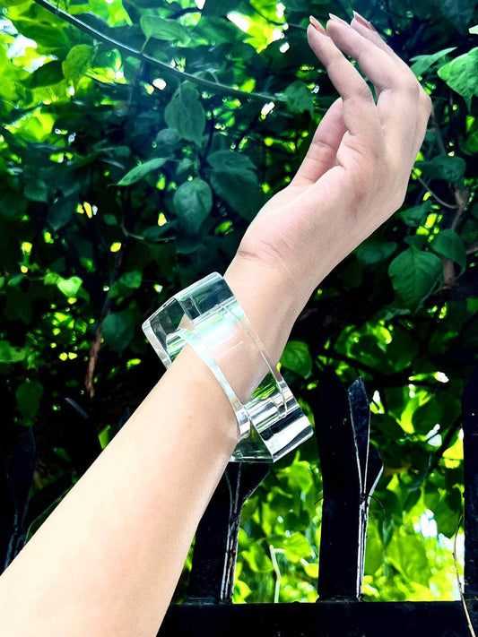 Sofia Handcrafted Crystal Clear Premium Resin Single Thick Square Bangle Stack