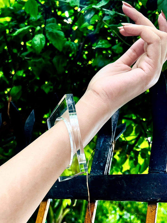 Sofia Handcrafted Crystal Clear Premium Resin Thin Single Square Bangle Stack