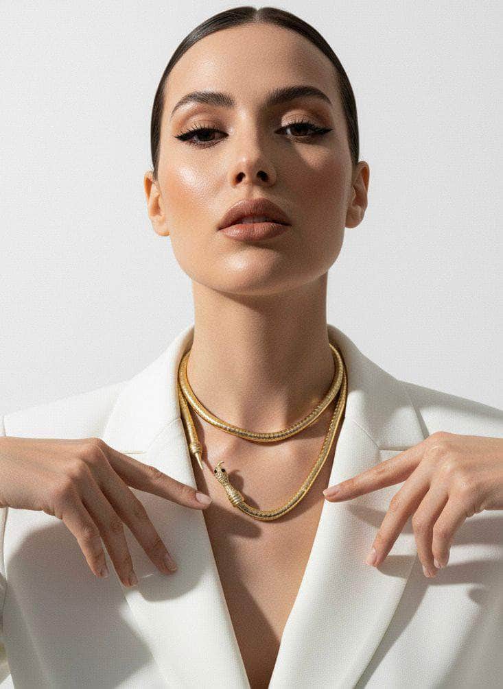Adjustable Golden Brass Spiral Coil Snake Choker Necklace