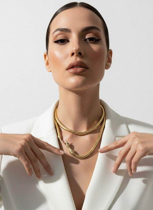 Adjustable Golden Brass Spiral Coil Snake Choker Necklace