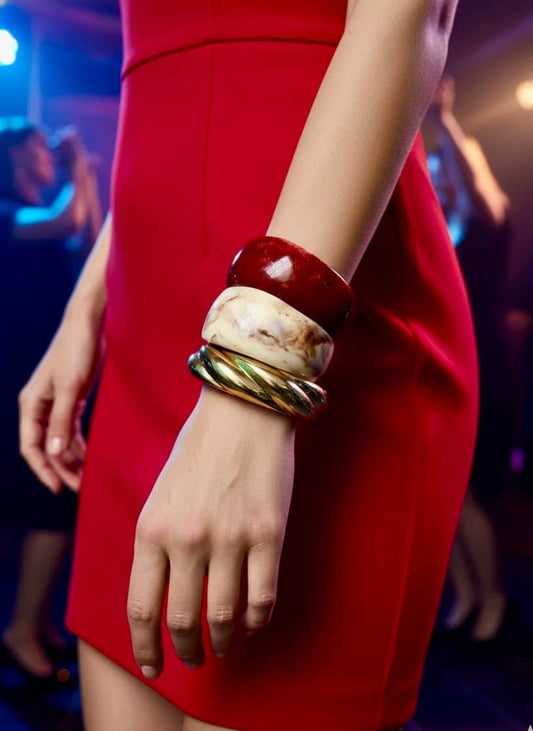 Sofia Handcrafted Resin Color Pop Bangles With Anti Tarnish Brass Stack - 3 PCS Set