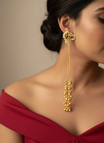 Kashmiri Gold Plated Brass Viral Stone & Pearl Studded Earrings