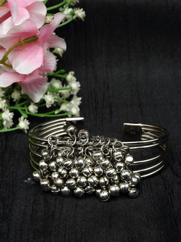 Ghungro Studded Oxidised Silver Plated Handcrafted Tribal Cuff Bracelet