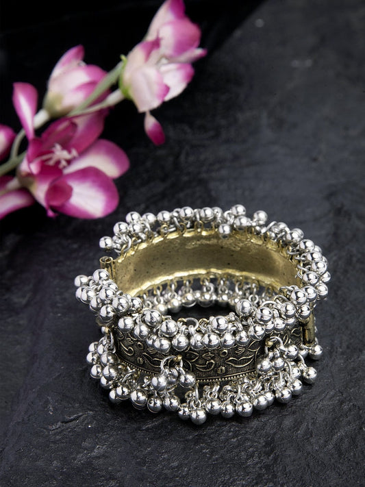 Beads Studded Floral Design Oxidised Gold Plated Handcrafted Tribal Bracelet