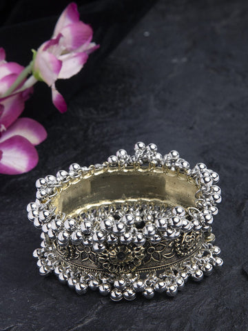 Beads Studded Floral Design Oxidised Gold Plated Handcrafted Tribal Bracelet