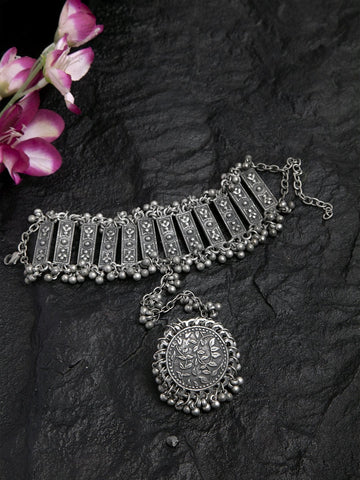 Floral Design Filigree Work Oxidised Silver Plated Handcrafted Tribal Ring and Bracelet