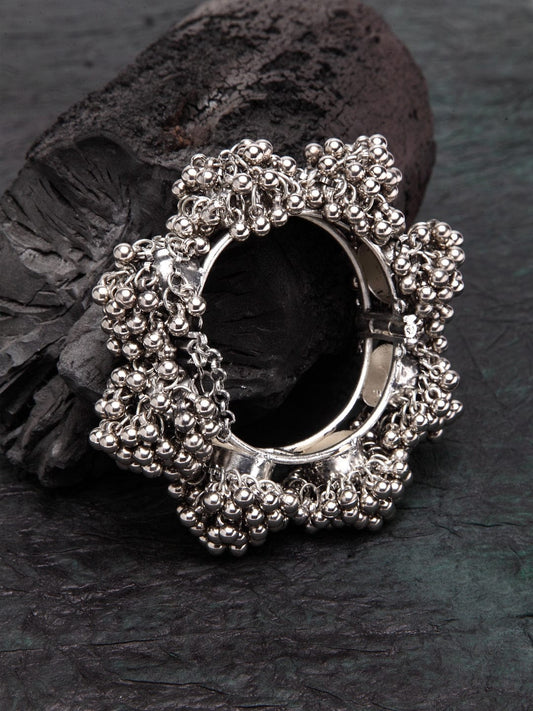 Women Silver-Plated Handcrafted Oxidised Bangle-Style Bracelet