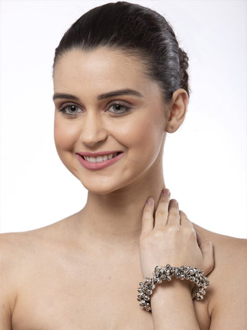 Women Silver-Toned Brass Oxidised Silver-Plated Wraparound Bracelet