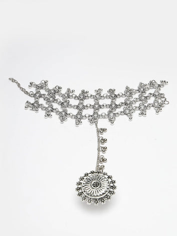 Women Silver-Toned Brass Oxidised Silver-Plated Wraparound Bracelet