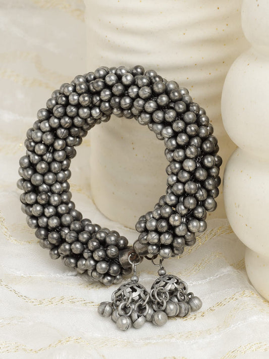 Women Oxidised Silver-Plated Stone Studded Bangle-Style Bracelet