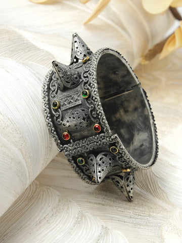 Crystal Studded Oxidised Cuff Bracelet