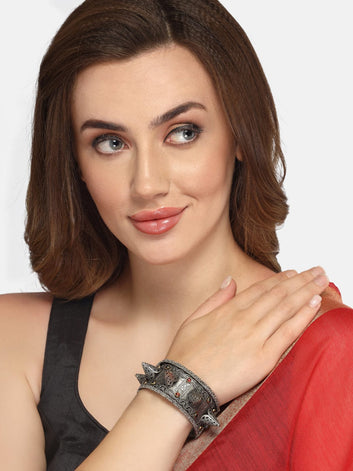 Crystal Studded Oxidised Cuff Bracelet