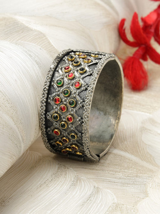 Crystal Studded Oxidised Cuff Bracelet