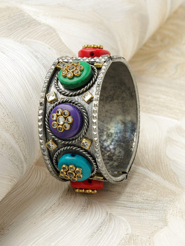 Crystals Studded Enamelled Cuff Bracelet