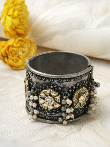 Kundan Studded Tribal Oxidised Antique Cuff Bracelet