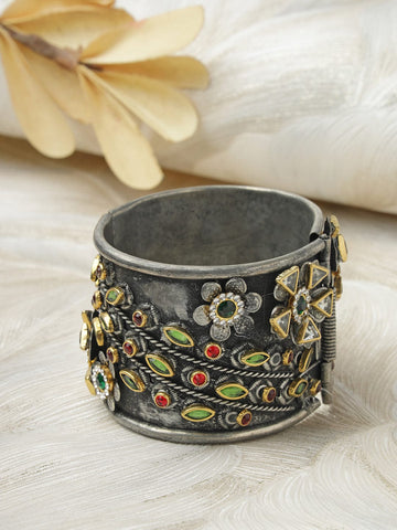 Crystals Tribal Oxidised Cuff Bracelet