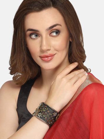 Crystals Tribal Oxidised Cuff Bracelet