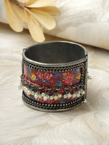 Meenakari Pearls Studded Oxidised Cuff Bracelet