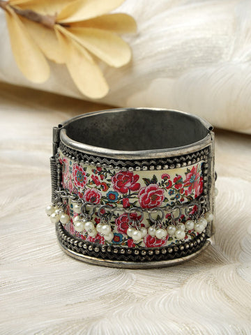 Meenakari Pearls Studded Antique Oxidised Cuff Bracelet
