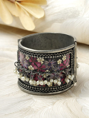 Meenakari Pearls Studded Oxidised CuffBracelet
