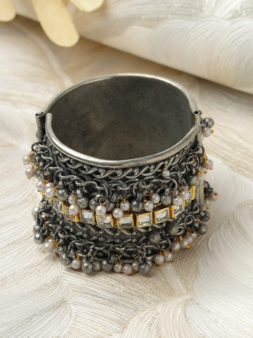 Kundan Studded Tribal Oxidised Antique Cuff Bracelet