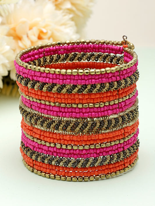 Handcrafted Pink & Orange Beads Studded Afghan Design Contemporary Bracelet