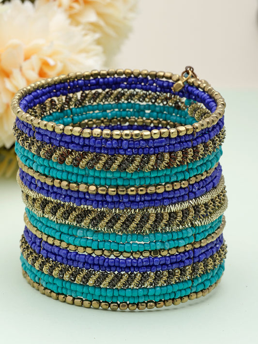 Handcrafted Turquoise Blue Beads Studded Afghan Design Contemporary Bracelet