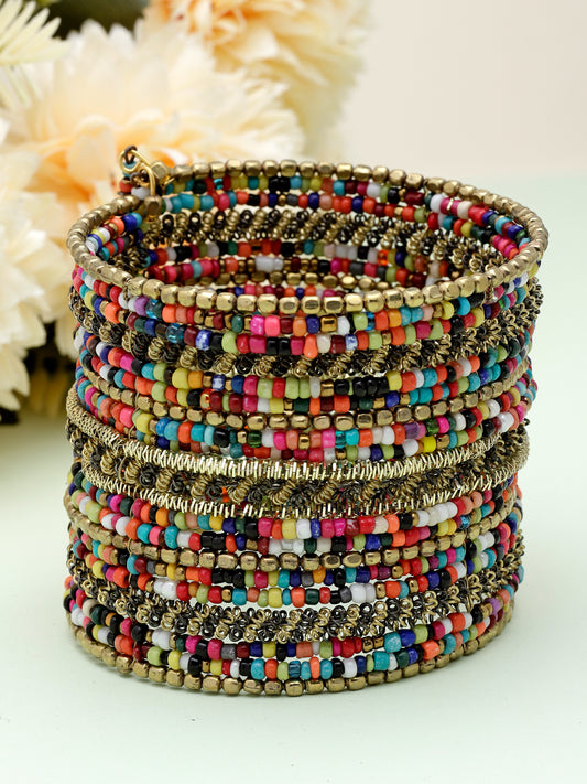 Handcrafted Multi Color Beads Studded Afghan Design Contemporary Bracelet