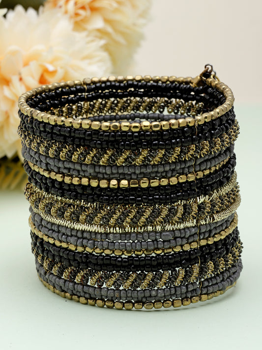 Handcrafted Golden & Black Beads Studded Afghan Design Contemporary Bracelet